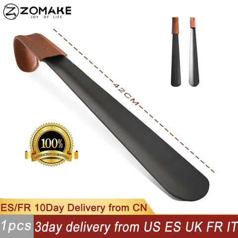 Zomake 42cm 16Inch Long Handle Shoe Horn Stainess Steel Shoe Spoon With Leather Cover Shoe Horn Helper Easy Wear Ship From US EU ► Photo 1/6