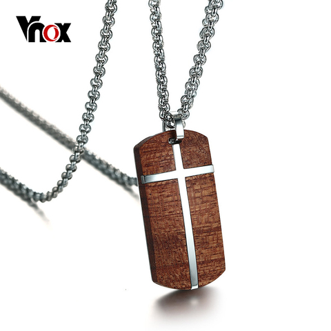 Vnox Vintage Rosewood Men Pendant Necklace Real Wood Wooden Stainless Steel Cross Office Jewelry drop shipping ► Photo 1/6