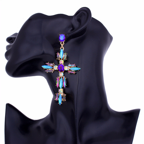 Trendy Rhinestone Cross Earrings For Women Big statement Earring 2022 crystal summer earing  fashionable fall jewelry ► Photo 1/6