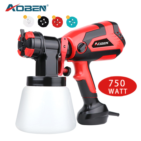 AOBEN 750W Electric Handheld Spray Gun HVLP 1000ML Car Paint Sprayers Home Decorating Airbrush Flow Control 4 Nozzle Easy Use ► Photo 1/6