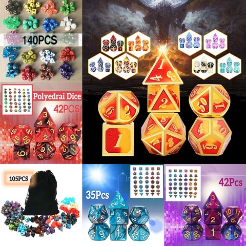 35/42/105/140PCS Polyhedral Dices For Dragons DND RPG MTG Desk Game With Black Pouch Bags ► Photo 1/6