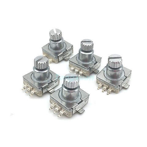 5pcs EC11 Rotary Encoder Code Switch With Push Button Switch 30 Position SMD 5pin Handle Length 9mm Plum Shaft ► Photo 1/4