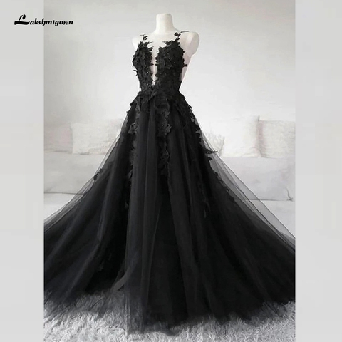 Floral Gothic Black Long Wedding Dress 2022 Sexy Bridal Gown Vestidos de Novia Sexy Tulle Wedding Gowns Trouwjurk Plus Size ► Photo 1/4