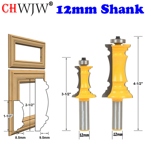 CHWJW 1-2PCS 12mm Shank Miter Frame Molding Router Bit Line knife Door knife Tenon Cutter for Woodworking Tools ► Photo 1/3