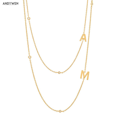 ANDYWEN 925 Sterling Silver Gold Letter Plain Pendant Choker Charm Initial A M Necklace 26 Letter Women Fine Jewelry Alphabet ► Photo 1/6