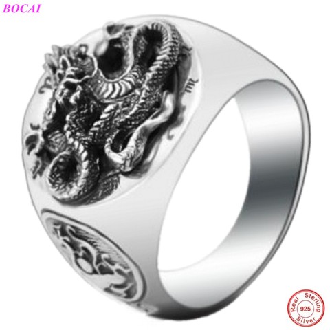 BOCAI S925 sterling silver rings for men Personality trends manual 925 silver Blue Dragon Men's thai silver man Ring ► Photo 1/6