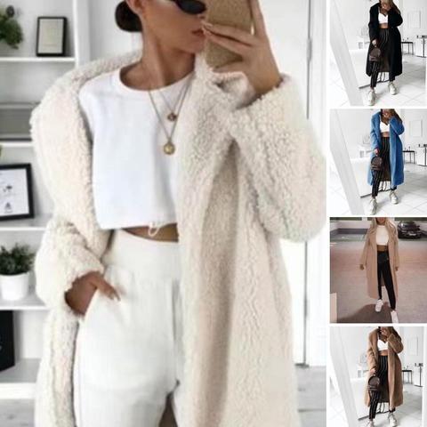 Woolen Coat Women Warm Outwear Plush Notch Collar Loose fur jacket Winter Coat Loose Cardigan Trench Solid female jacket 2022 ► Photo 1/6