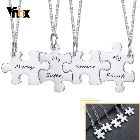 Vnox 2/3/4/5 Pcs BFF Couple Necklaces Set for Women Men Personalize Names Stainless Steel Puzzle Pendant Custom Friendship Gifts ► Photo 1/6