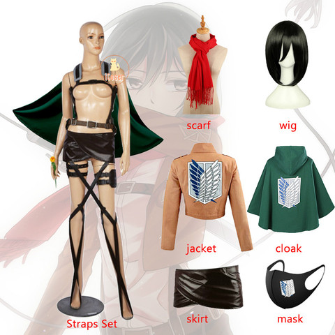 Attack on Titan Mikasa Ackerman Cosplay Costume Wig Cloak Wig Jacket Skirt Belt Straps Shingeki no Kyojin Mikasa Akkaman Scarf ► Photo 1/6