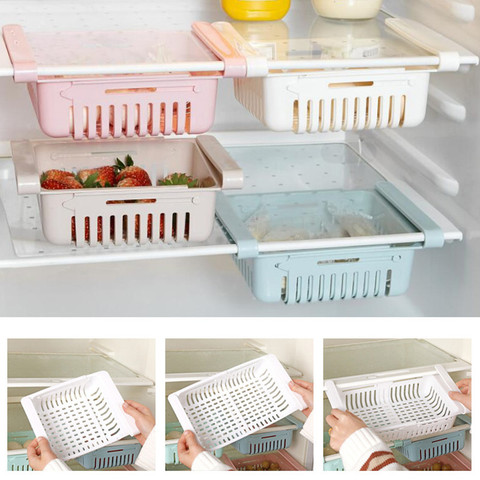 Refrigerator Storage Box Plastic Slide Shelf Kitchen Fridge Space Saver Organizer Rack Holder For Egg Fruit Storage Shelf ► Photo 1/6