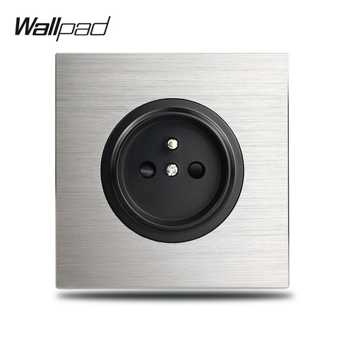 Wallpad Grey L6 Single 16A French Wall Electric Socket Silver Aluminum Plate 1 Gang Power Outlet Brushed Metal Panel ► Photo 1/6