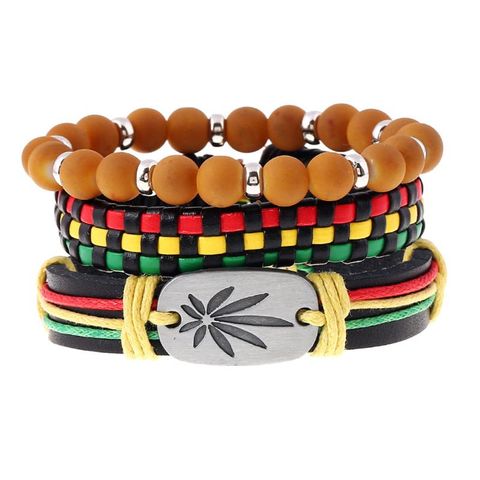 3Pcs Jamaica Leather Weed Hemp Cord Woven Braided Bracelets Rasta Reggae Jeweley ► Photo 1/6