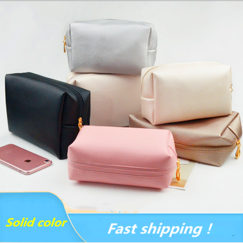1 pc Leather Zipper Cosmetic Bag Women Simple Travel Beauty Case Portable Wash Makeup Bag Make Up Organizer Holder dropshipping ► Photo 1/6