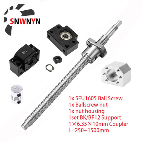 1set SFU1605 Rolled Ball Screw C7 With End Machined + 1605 Ball Nut + Nut Housing + BK/BF12 End Support + Coupler RM1605 For CNC ► Photo 1/6