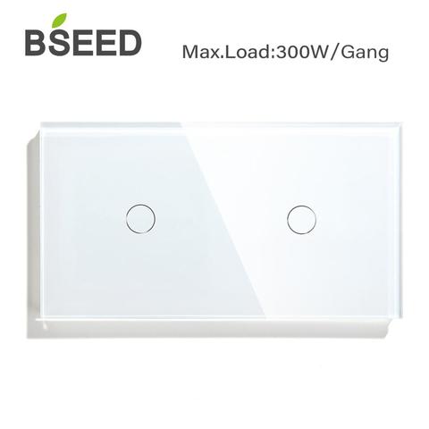 Bseed 2 Gang 1Way Wall Touch Switch 300W/Gang Light Switch White Black Golden Crystal Class Panel Waterproof Switch Backlight ► Photo 1/6