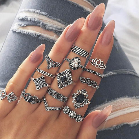 bohemia adjustable women rings hippie jewelry snake ring set stainless steel rings schmuck finger ring bts accesorios jewellery ► Photo 1/5
