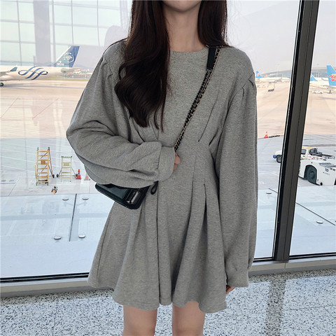 2022 Autumn New Arrival Korean Style Waist Slim Fashion Folds Bat Sleeve Student Long Sleeve Dress Female Free Shipping ► Photo 1/6