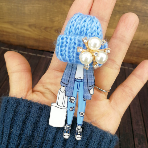 Girls Cute Brooches for Woman Wool Hat Crystal Pearl Cartoon Badges Brooch Pins Fashion Harajuku Pins Icons Gifts Drop-Shipping ► Photo 1/5