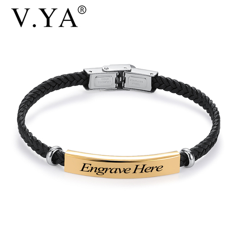 V.YA Personalized Jewelry Stainless Steel Bracelets For Women Men  Fashion Custom logo Name Leather Bangle accessories Christmas ► Photo 1/6