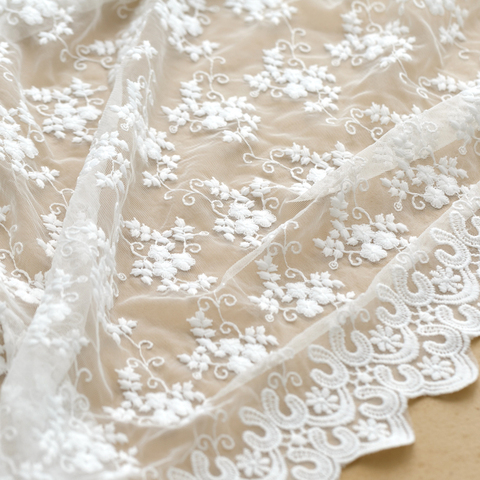 Net yarn flower embroidery lace fabric white soft yarn dress skirt fabric  tablecloth background handmade diy cloth by the yard - Price history &  Review