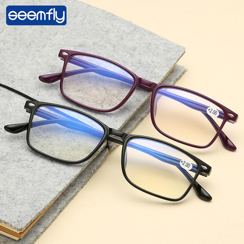 Seemfly Ultralight Full Frame TR90 Reading Glasses Women&Men Blue Film Presbyopia Eyeglasses With +1.5 +2.0 +2.5 +3.0 +3.5 +4.0 ► Photo 1/6