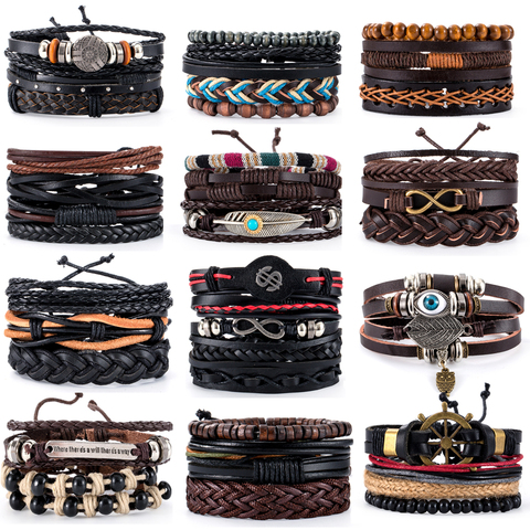 38 Style Retro Metal Leather Bracelets Sets Men Jewelry Vintage Handmade Anchor Charm Bracelet Bangles Homme Male Jewelry Gifts ► Photo 1/6