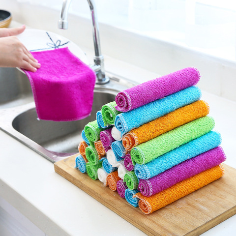 10Pcs/Lot New Arrival Kitchen Cleaner Wipping Rags Efficient Bamboo Fiber Cleaning Cloth Home Washing Dish Cloth 16x18cm ► Photo 1/1