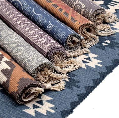 Persian Kilim Cotton Bedside Carpet Woven Mat Bathroom Living Room Carpets Geometric Hand Made Indian Rug Bohemian Printing Rug ► Photo 1/6