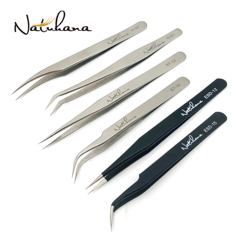 NATUHANA Anti-static Straight Eyelash Extension Tweezers Industrial Precision Curved Straight Lash Eyebrow Tweezers Makeup Tool ► Photo 1/6