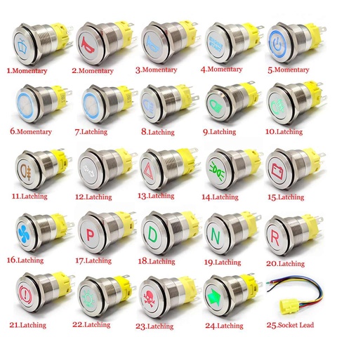 Metal 12V 19mm LED Indicator Warning Light Lamp Dash Panel Push Button Switch Momentary Latching on off for car yacht ship ► Photo 1/6