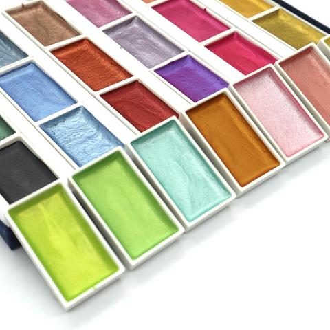 24 Colors Pearl Glitter Watercolor Paint Set Portable Pigment Metallic  Paint Set