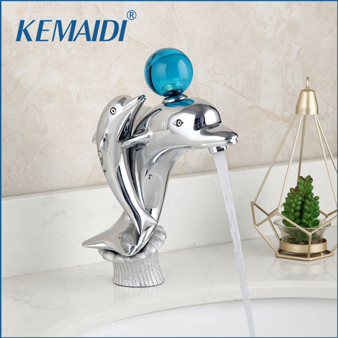 KEMAIDI Bathroom Basin Faucet Brass Chrome Dolphins Basin Faucet Single Hole Hot and Cold Wash Basin Faucet Sink Mixer Tap ► Photo 1/6