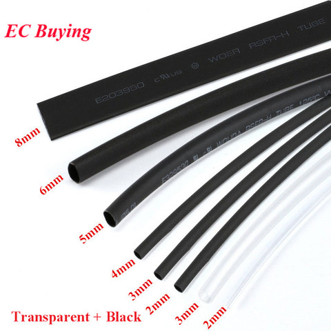 1lot Heatshrink Heat Shrink Tube Transparent+Black Insulation Sleeves Wire Wrap Cable Kit 6 Size 2MM/3MM/4MM/5MM/6MM/8mm ► Photo 1/1