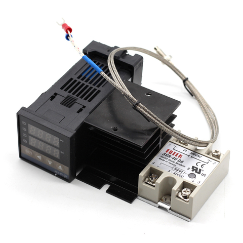 Digital 220V PID REX-C100 Temperature Controller + max.40A SSR + K Thermocouple PID Controller Set + Heat Sink ► Photo 1/6