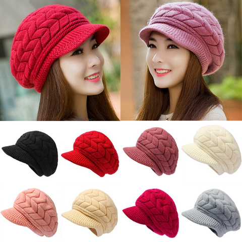 Solid Color Women Winter Hat Warm Beanies Fleece Inside Knitted Hats For Women Rabbit Fur Cap Autumn Winter Ladies Fashion Hat ► Photo 1/6