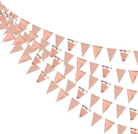 3M Rose Gold Paper Bunting Triangles Flags Mariage Garland Wedding Banners Bridal Shower Engagement Hanging Supplies Decorations ► Photo 1/6