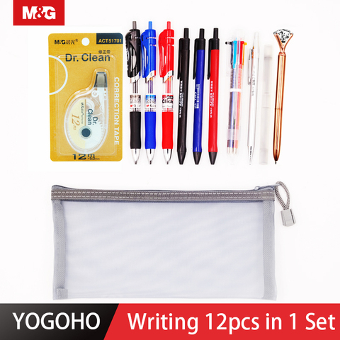 M&G 12 in 1 set Gel pen Diamond ballpoint pen Semi-Gel ballpoint pen Mechanical Pencil with lead, bag correction tape stationery ► Photo 1/6