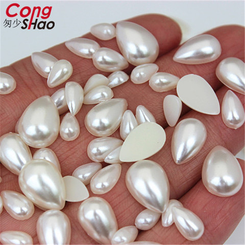 Cong Shao 100pcs 6*10/ 8*13/ 10*14mm Cream White Drop Pearl Flatback Rhinestone Beads Water Imitation Scrapbooking ZZ212 ► Photo 1/6