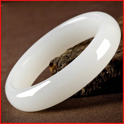 Chinese Natural White Jade Hand-carved Jade Bracelet Fashion Women Pure Natural Genuine Wide-strip Jade Bracelet ► Photo 1/5