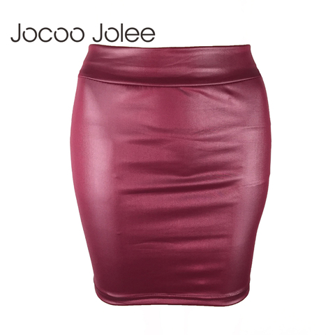 Jocoo Jolee Women 2022 Europe Style PU Leather Skirts Casual Bodycon Mini Skirt Sexy High waist Faux Leather Skirt Plus Size 3XL ► Photo 1/6