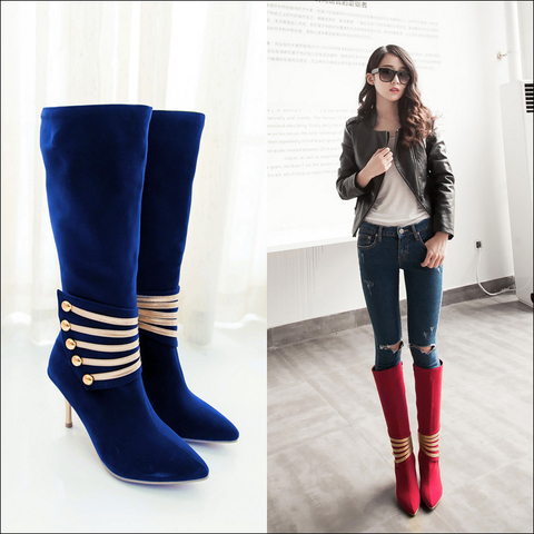 2022 Plus size 34-43 women Boots Women Shoes Woman Fashion High Heels Winter Party Boots Black Blue Red ► Photo 1/6