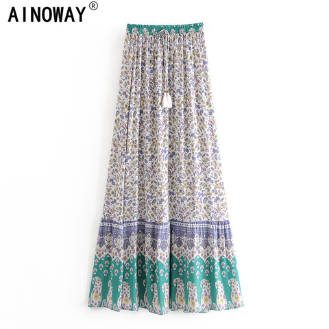 Vintage Chic fashion women Hippie beach Bohemian floral print skirt High Waist Maxi  A-Line Boho Skirt Femme ► Photo 1/6