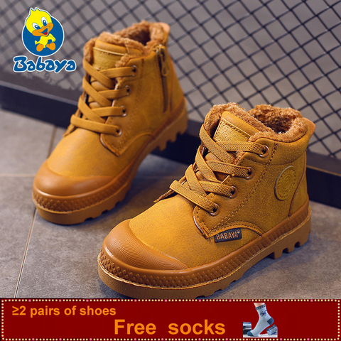 Children Boy Boots kid Sneaker High leather  Boots for boy Rubber Anti slip Snow Boot Fashion Lace-up Winter Shoes  toddler bota ► Photo 1/6