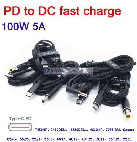 100W 5A PD to DC 5521 5525 745.0 4530 Decoy trigger POWER Adapter cable TYPE-C PD Decoy line 20V charging notebook charger ► Photo 1/6