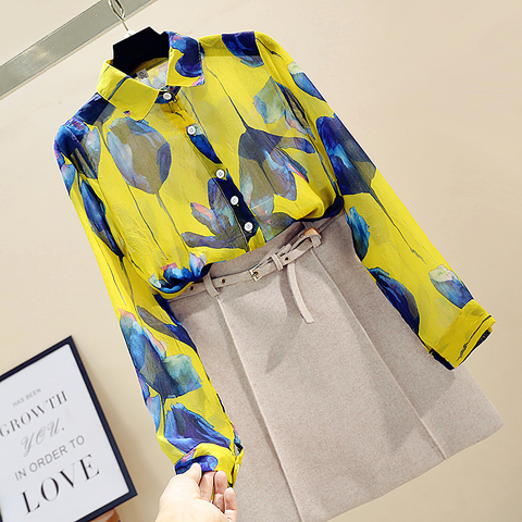 Spring Autumn Women's Chiffon Shirt Tops New Retro Fashion All-Match Printed Blouse Long Sleeve Blusa GD585 ► Photo 1/6