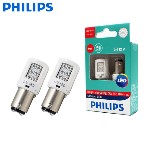 Philips LED P21 / 5 W S25 1157 11499ULR Ultinon LED red color car turn signals indicators fog light reversing light, pair ► Photo 1/5