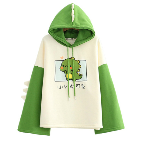 Harajuku Cartoon Dinosaur Print Casual Cute Hoodies Women 2022 Winter Long Sleeve Fleece Hooded Sweatshirt Teen Girls Kawaii Top ► Photo 1/6