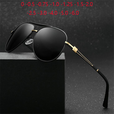 Classic Polarized Sunglasses Men Metal Driving  Gray Myopia Lens Prescription Spectacle 0 -0.5 -0.75 -1.0 -1.25 -1.5 To -6.0 ► Photo 1/6