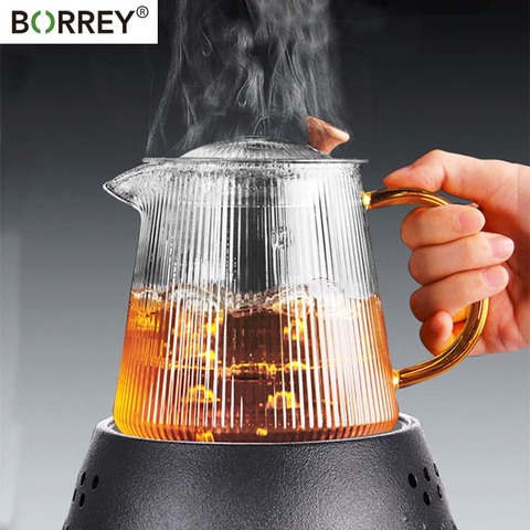 BORREY Vertical stripes Crystal Glass Teapot With Removable Filter Puer Kettle Flower Tea Set Teapot Infuser Tea Coffee Teaware ► Photo 1/6