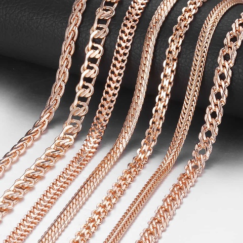 Fashion Necklace For Women Men 585 Rose Gold Venitian Curb Snail Foxtail Link Chains Necklace Fashion Jewelry 50cm 60cm CNN1 ► Photo 1/6